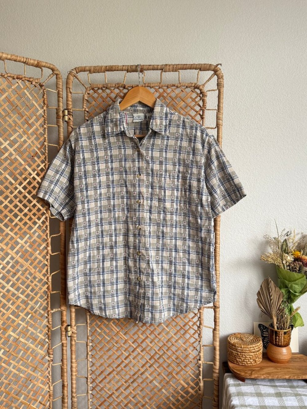 Vintage Floral Plaid Button Up Shirt